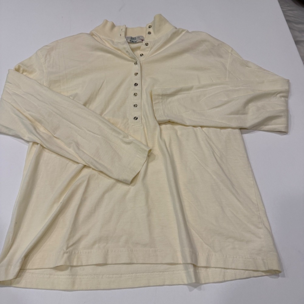 Orvis Ivory Mock Neck Henley Pullover Long Sleeve Top Equestrian Outdoorsy